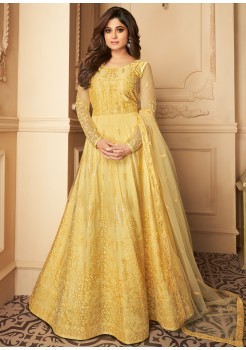 Yellow Satin Silk  Designer Gown